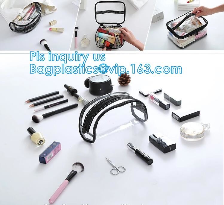 PVC Zip Lock Plastic Cosmetic Travel Packaging Bag, Travel Set Stand Up Bags For Agency With Custom Logo, Waterproof Pla