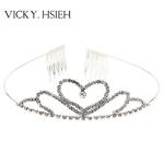 Buy cheap VICKY.HSIEH Hot Sale Silver Tone Crystal Rhinestone Large Peach Heart Waving Crown Tiaras with Comb from wholesalers