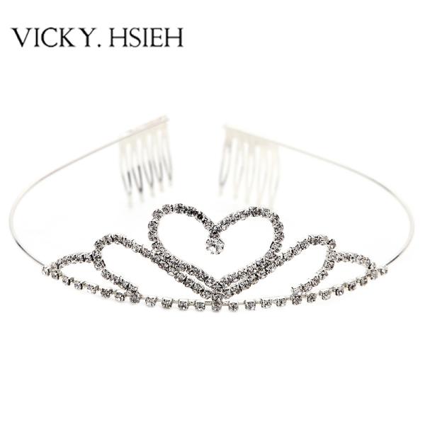 Buy cheap VICKY.HSIEH Hot Sale Silver Tone Crystal Rhinestone Large Peach Heart Waving Crown Tiaras with Comb from wholesalers