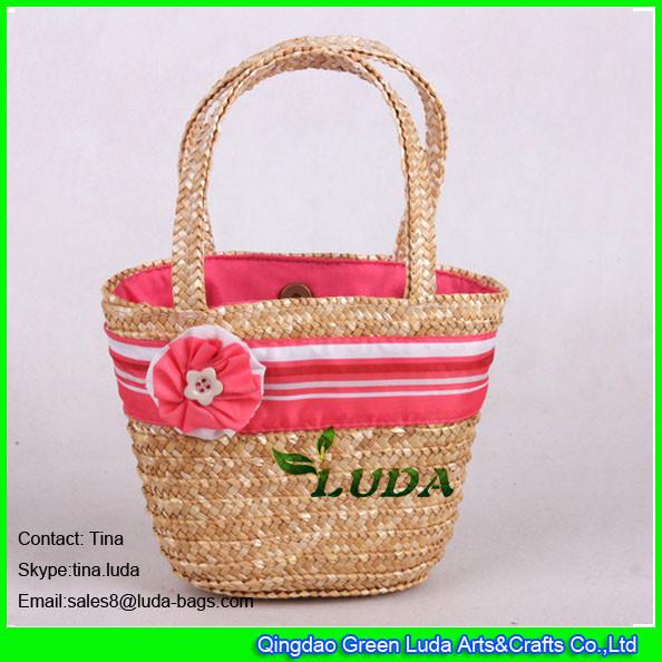Buy cheap LUDA natural small wheat straw beach bags pink flower straw cute beach bags from wholesalers