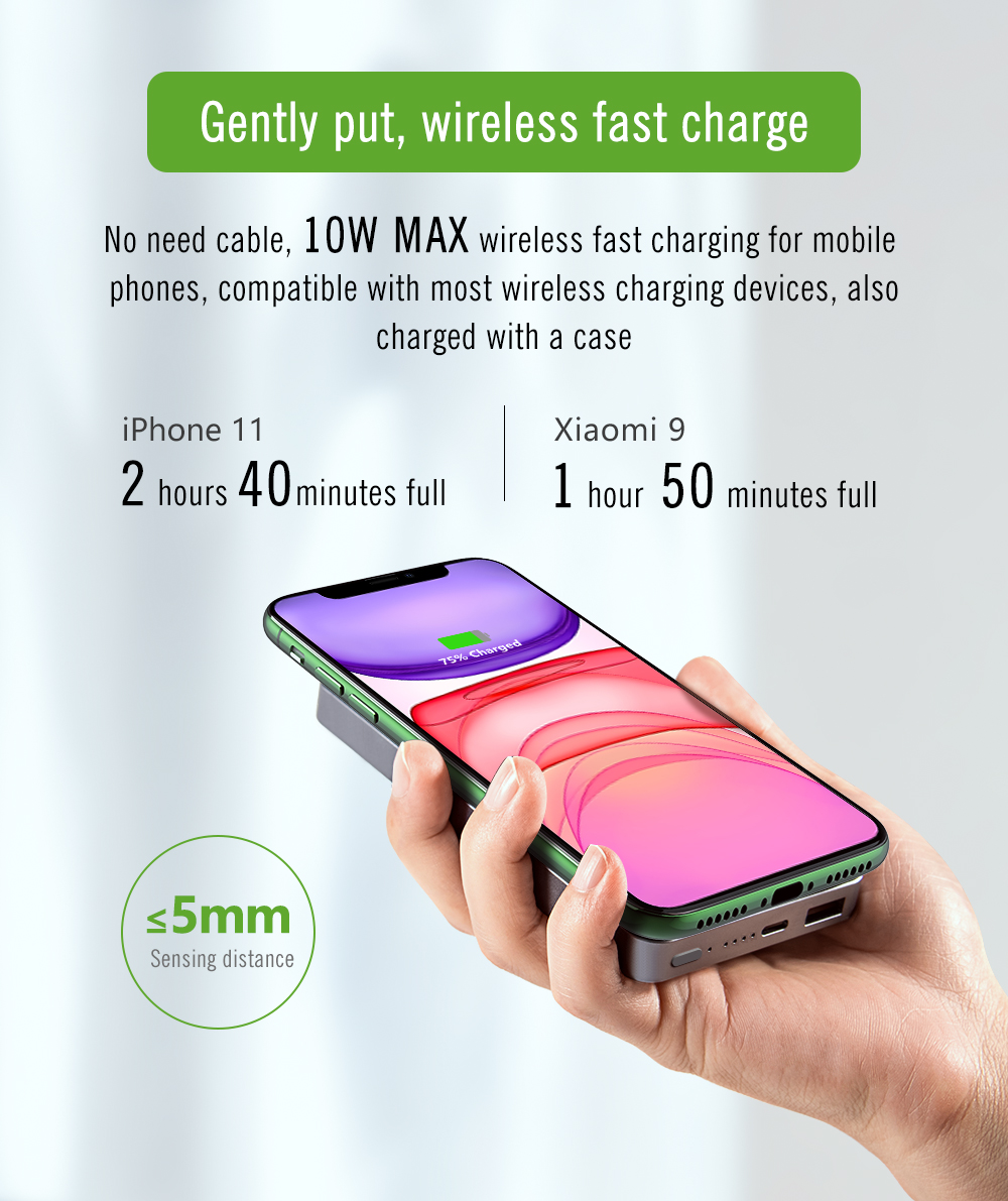 USB-C Portable Wireless Power Bank 10000mAh For Mobile Phone Charging
