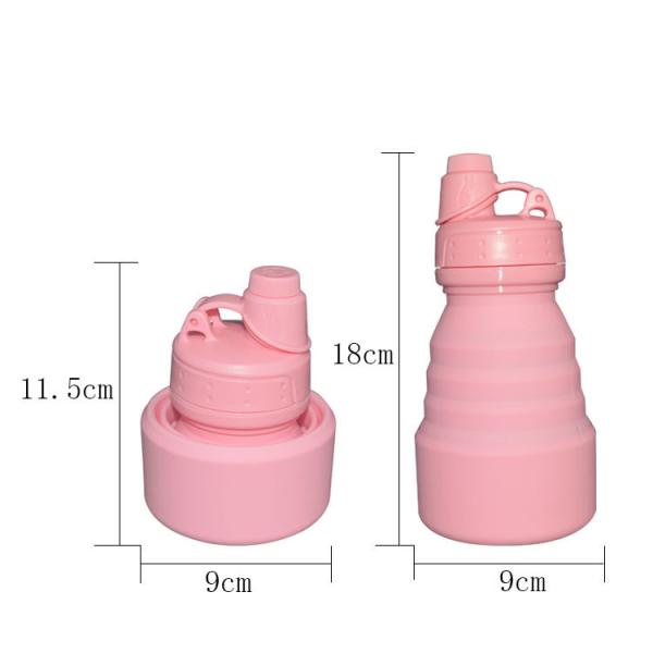Outdoor Sports Folding Silicone Water Bottle 500ml Pink Thermal Insulation With