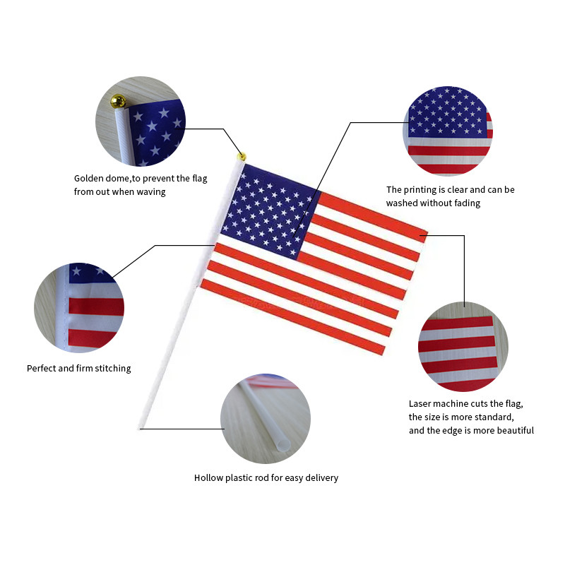 Full Color Small Custom Hand Flags 100D Polyester Fabric AZO Free Digital Printing