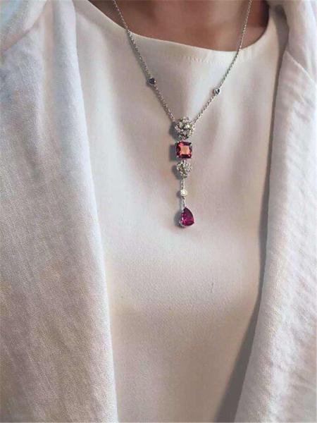 Buy cheap Piaget full diamonds red tourmaline rose necklace of 18kt gold with yellow gold or white gold from wholesalers