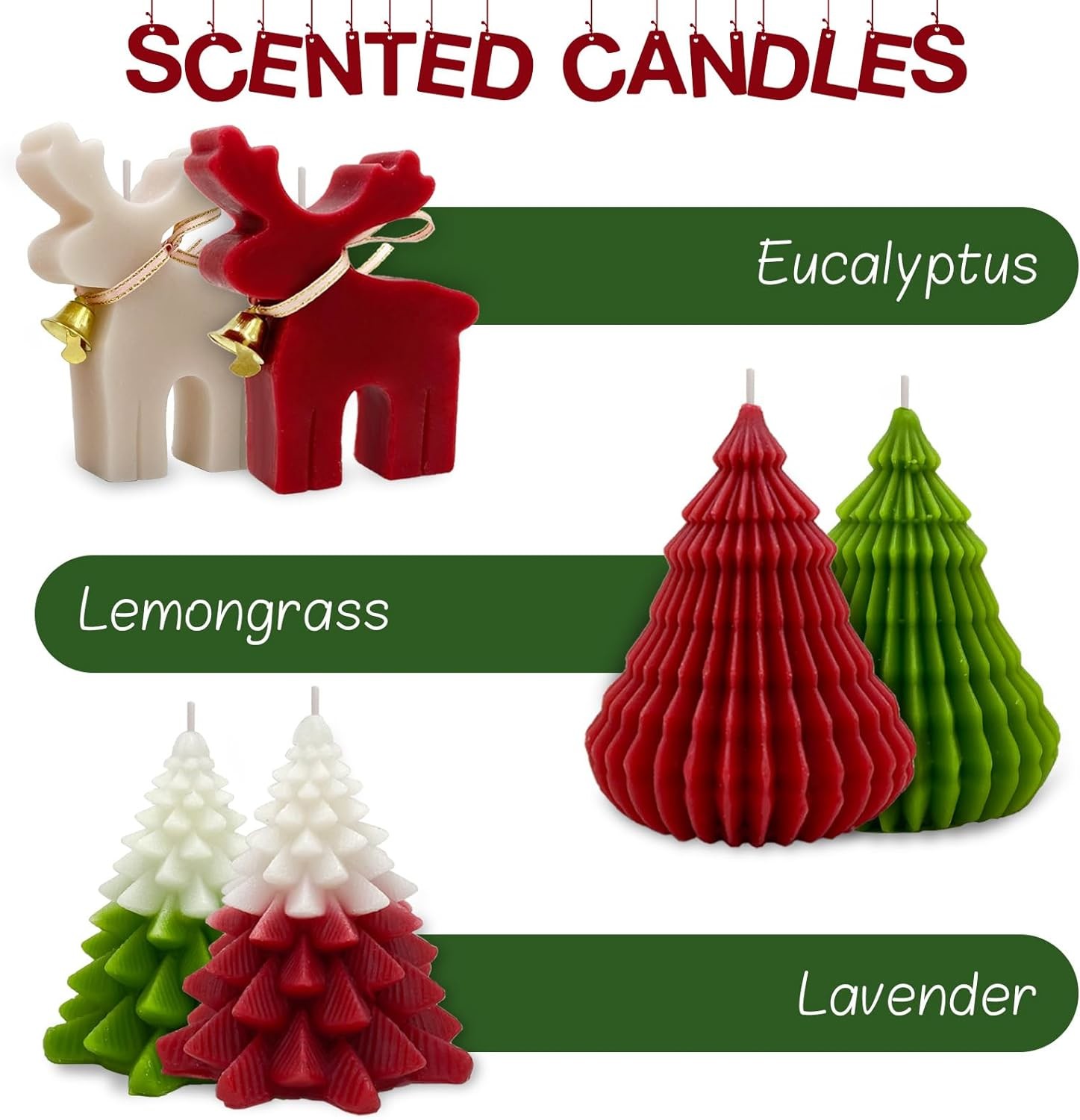 Christmas Scented Candles Gift Set Elk & Christmas Tree Shaped Handmade Soy Wax Xmas Aromatherapy Candle