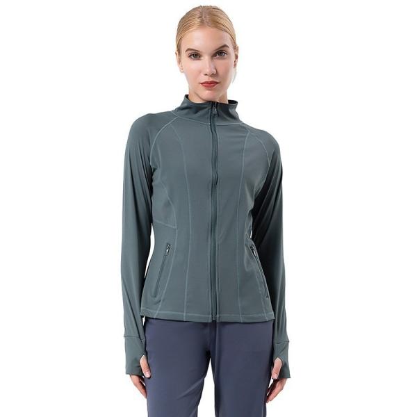 2023 Spring New Women′s Yoga Wear Sports Coat Quick Dry Standing Collar Long
