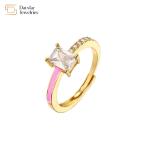 18k Gold Plated Square Diamond Rings Jewelry Adjustable Colorful Enamel Zircon
