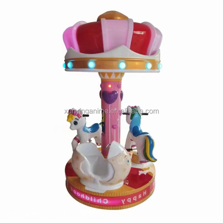 Amusement Park Mini Carousel Kiddie Ride Horse Machine For Children 110KG Load