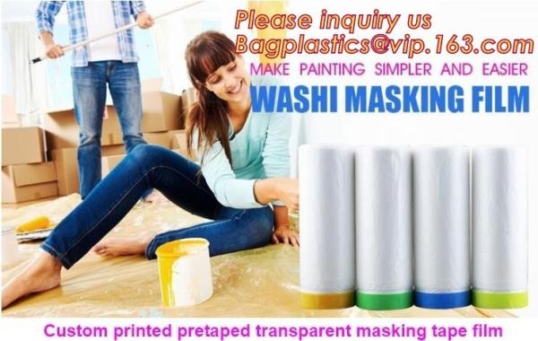 Buy cheap HDPE Masking Film,Indoor Application Pretaped Drop Cloths,masking film,pre-taped cover car painting protection film hous from wholesalers
