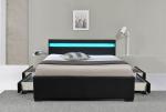 White Faux Leather Upholstered Platform Storage Bed Frame With LED