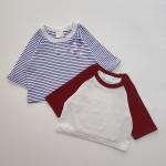 100% Cotton Patchwork Clothes Baby Mickey Embroidery Raglan Sleeve Tee 2 Colors