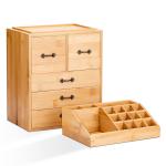 Countertop Bamboo Wooden Makeup And Jewelry Drawer Organizer Box