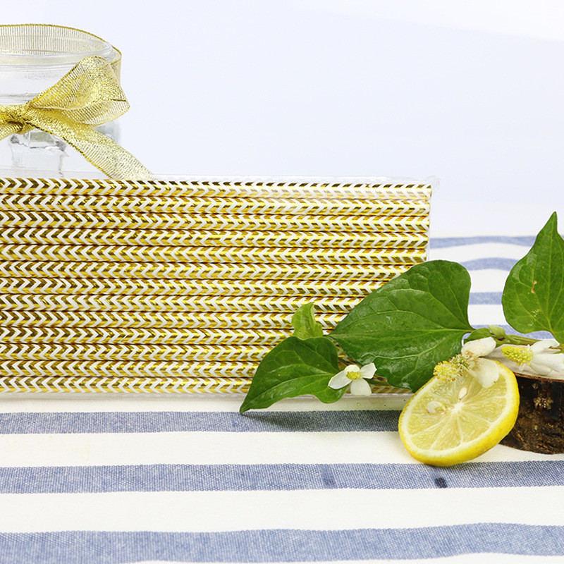 Gold foil pattern FDA Certificate Biodegradable Paper Straws Food-grade Recyclable Printed Eco-friendly Paper Straws