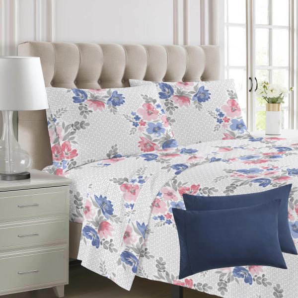 100% Polyester Print Microfiber Fabric Bedding Sheet Set for Queen and King Size