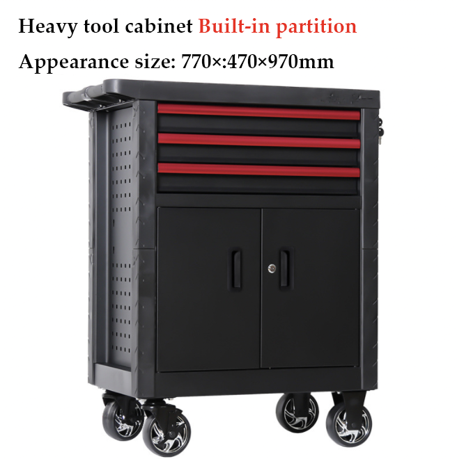 Movable ODM Red And Black Metal Tool Cabinet Trolley