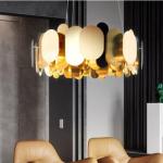 Minimalist luxury living room chandelier round metallic restaurant Panel