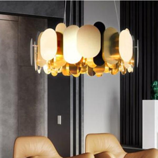 Minimalist luxury living room chandelier round metallic restaurant Panel