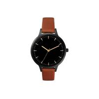 Buy cheap Black Slim Quartz Stainless Steel Watch Red Genuine Leather Strap IP Plating product