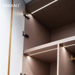 French Style Gray Custom Bedroom Wardrobe With Glass Door Recessed Handles