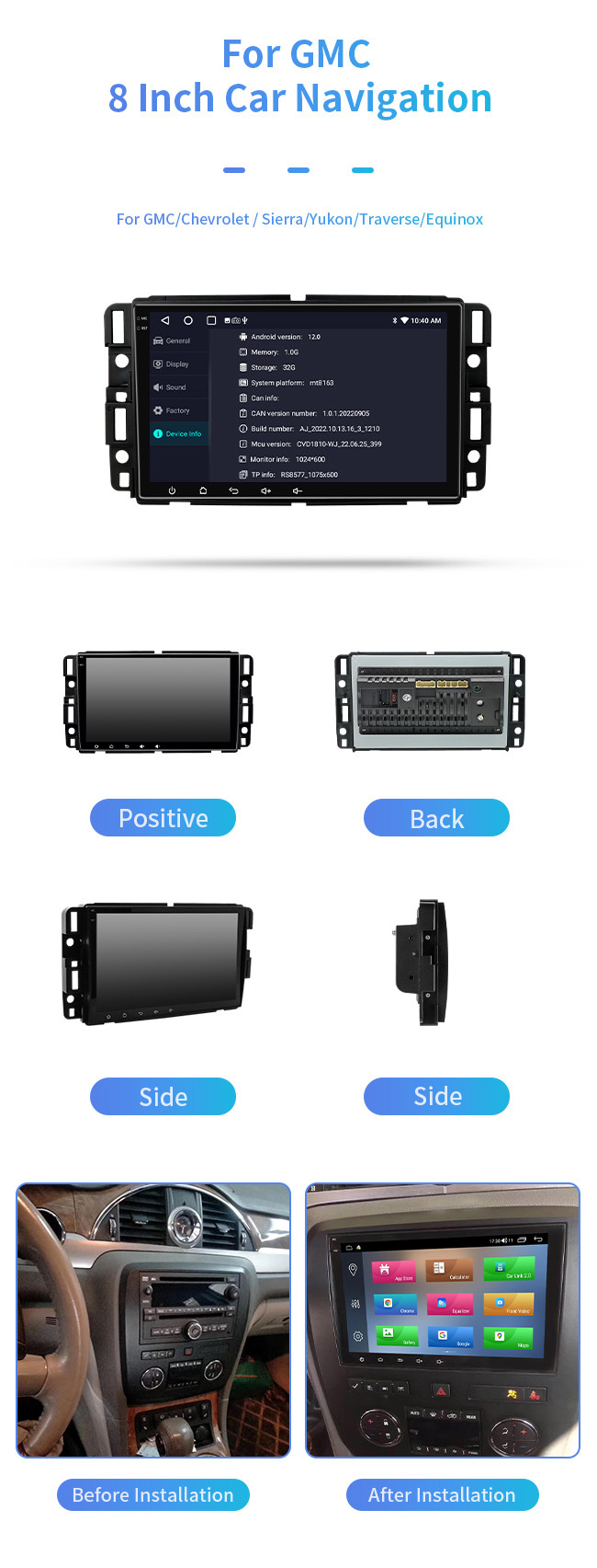 GMC Car Android GPS Navigation System 8inch Auto Multimedia Player