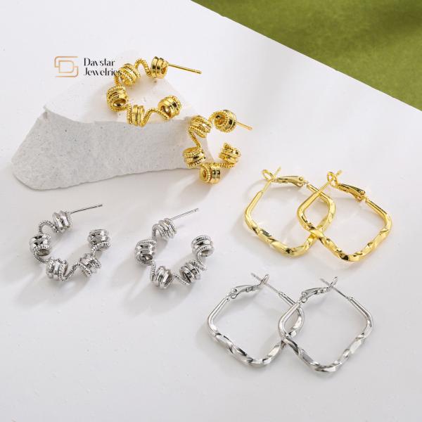 Buy cheap 18k Real Gold Plated Brass Stud Earrings , Geometric Huggie Hoop Earrings from wholesalers