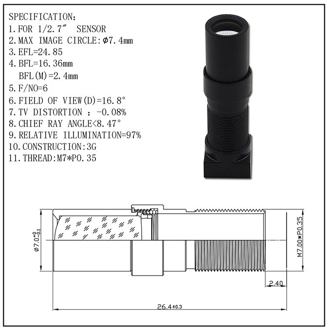 M7 Spike 25mm Long Range License Plate Recognition Surveillance Lens