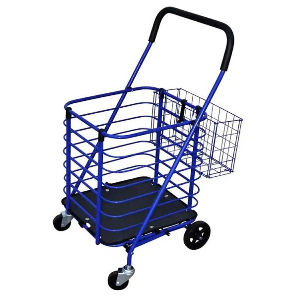 Buy cheap Portable Steel Blue Shopping Cart Wagon Shopping Basket with Accessory Basket from wholesalers