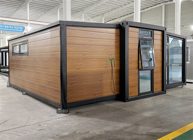 20ft brown expanded container house with glass curtain wall