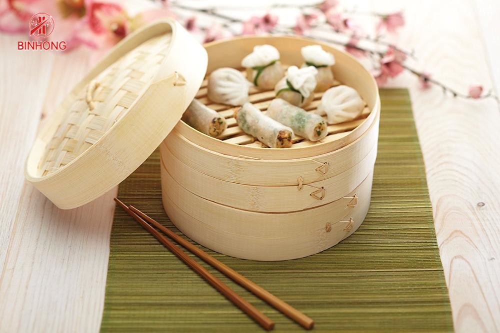 Customized Logo 4 Inch Bamboo Steamer Basket For Dim Sum