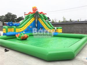 Wholesale Green Castle Theme Waterproof Inflatable Pool With Octopus Slide On Ground from china suppliers