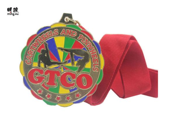 Soft Enamel Fill Custom Sport School Awards Medals Zinc Alloy Material Flower