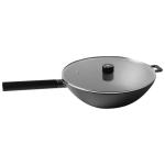 Uncoated Flat Bottom Deep Cast Iron Fry Pan 12.5inch Wear Resistant