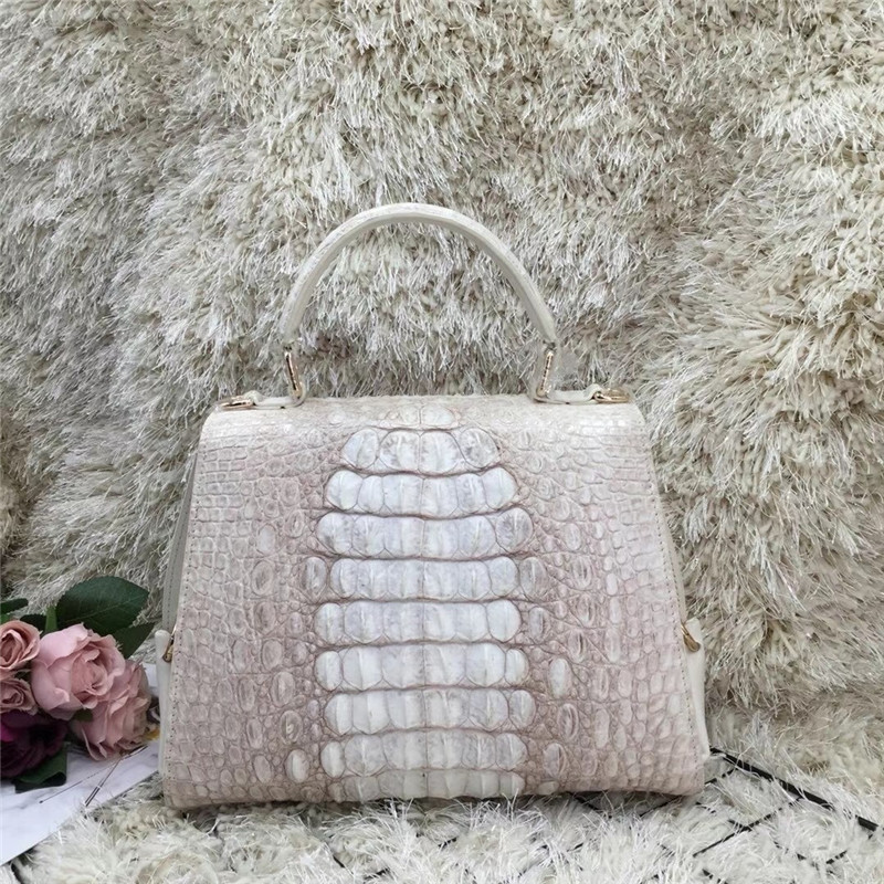 Authentic Crocodile Skin Lady White Purse Genuine Alligator Leather Women Single Shoulder Bag Female Three-way Handbag