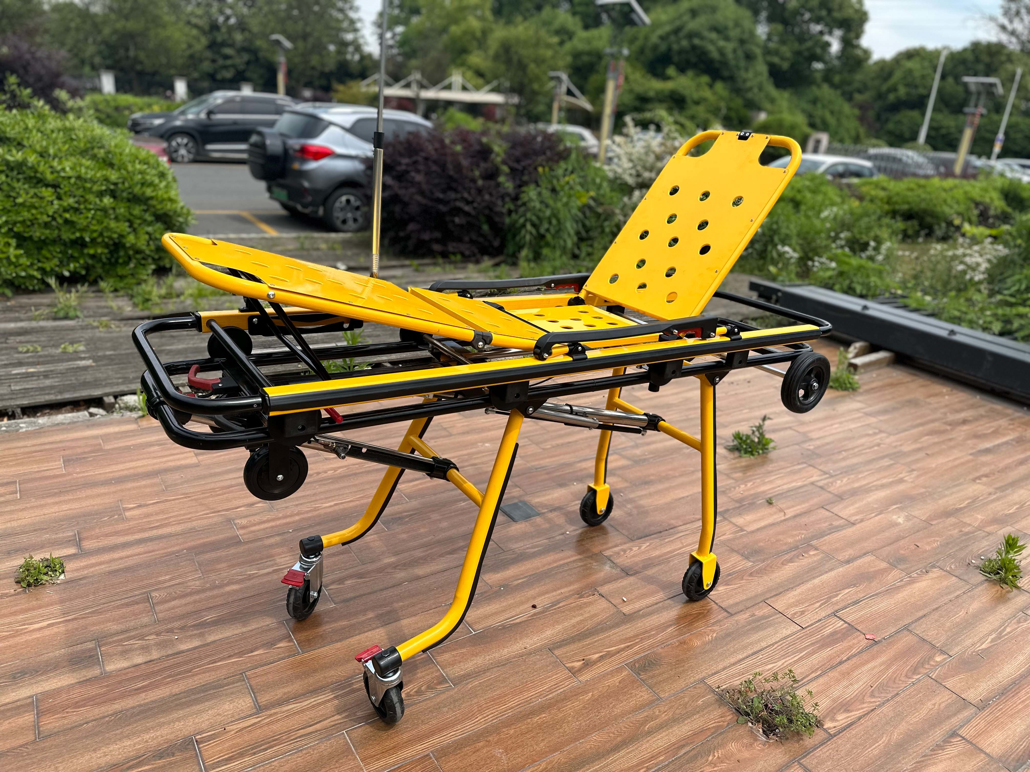 First Aid Aluminum Alloy Ambulance Stretcher with Folding Leg Mechanical Structure and Height Adjustment