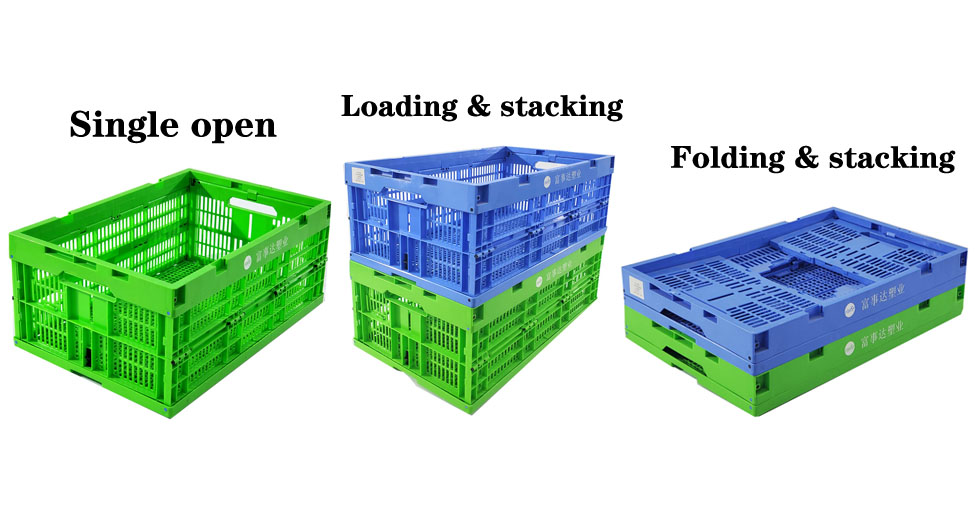 600*400*255mm Recyclable Supermarket Vented Stackable Collapsible Plastic Fruit Crates