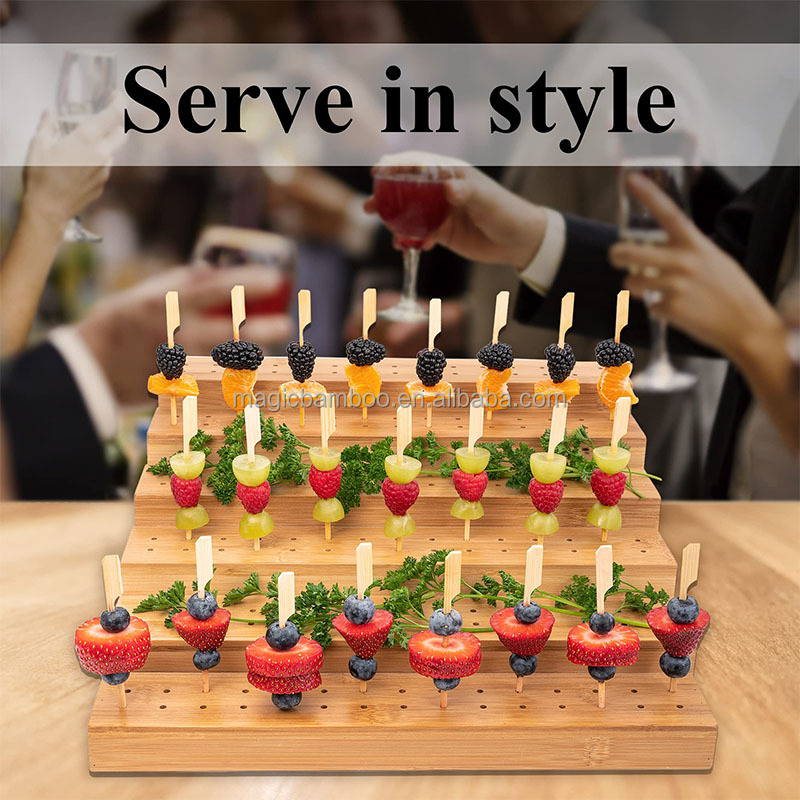 Six Tier Food Stand Bamboo Skewer Holder for Buffet Cocktail Parties and Catering Events