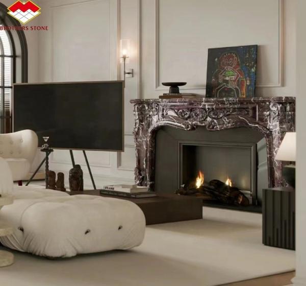 Buy cheap Indoor Stone Mantle for Modern Violet Marble Fireplace Surround in Luxury Living Room from wholesalers