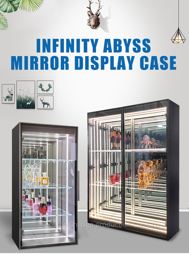 Customized Size Fashion Light Up 3D LED Infinity Mirror Display Case for Trendy Items