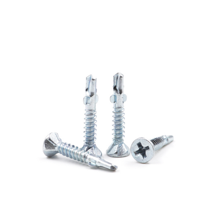 ISO9001 2015 Certified Black/Blue Zinc Plated Carbon Steel Self-Drilling Screw with Wing Cross Flat CSK Head