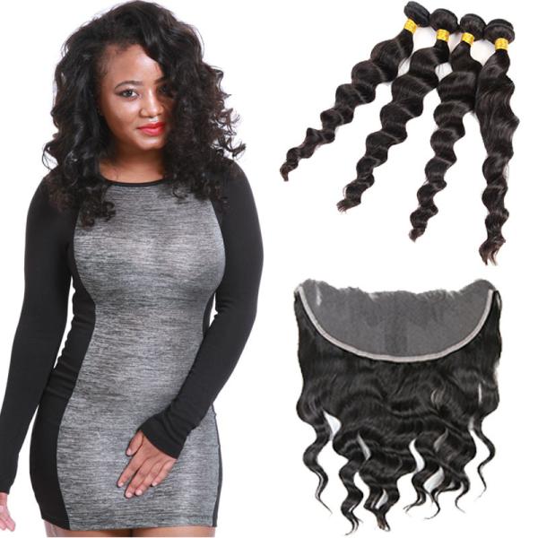 Buy cheap 8A Double Weft Indian Human Hair Bundles Loose Wave With Lace Frontal from wholesalers