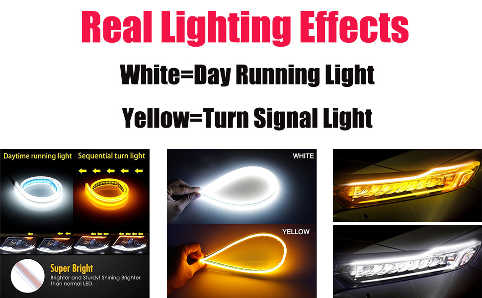 45CM 17.7" White Amber Flexible LED Day Time Running Light Flowing Bar Silicone DRL
