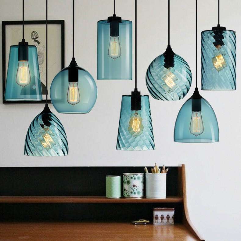 American single head E27 blue glass pendant simple personality Nordic bar light(WH-GP-84)