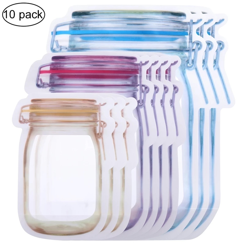 Factory Price Mason Jar Shape Storage Bags Snacks Candy Fresh Zipper Seal Food Reusable Stand-up Organizer