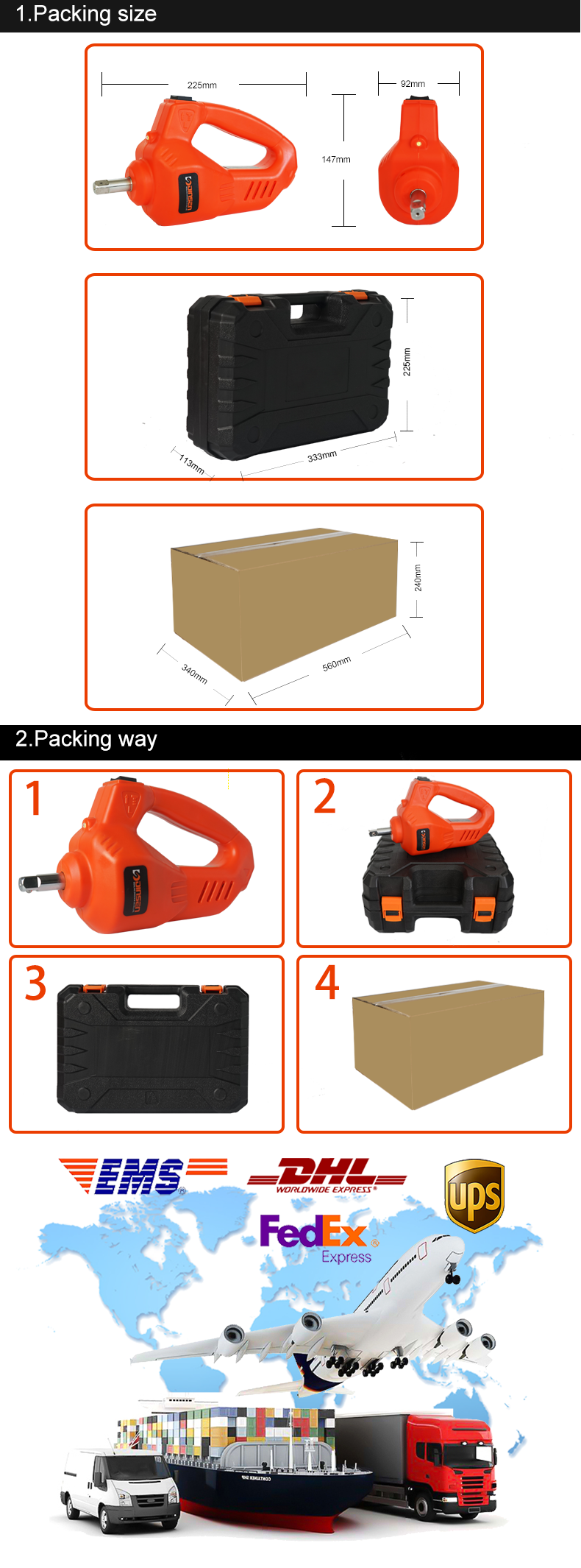 high torque 340N.M 100W Mini Electric Impact Wrench With LED Light
