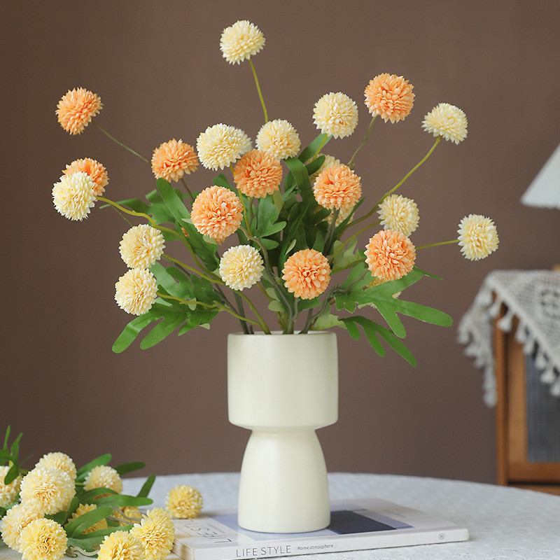 Simulate 5 Spring Dandelion Ball Chrysanthemum Fake Flowers Home Wedding Decoration Props Decoration Ornaments Advanced Touching Bouquet Creation