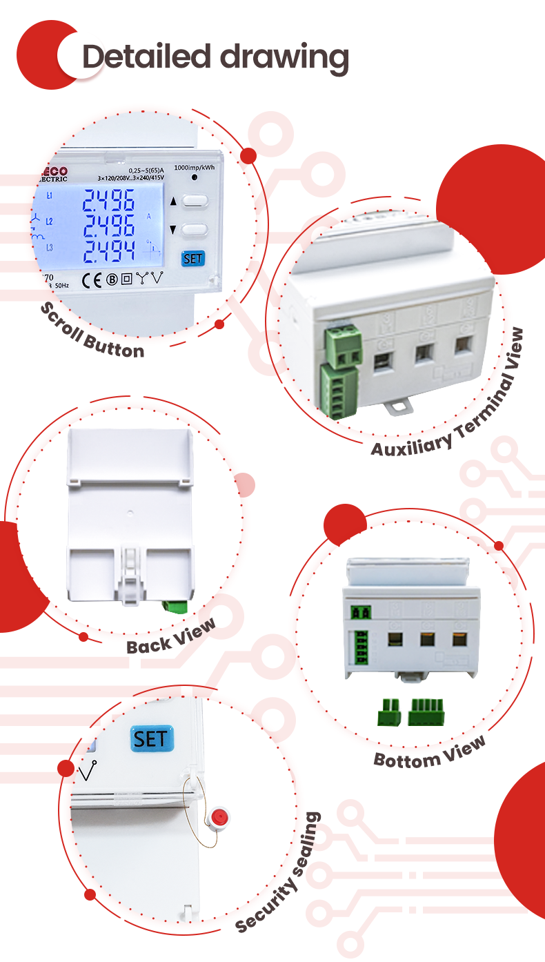 Digital Display Type Three Phase AC Solar Panel Energy Meter Wattmeter EM4370