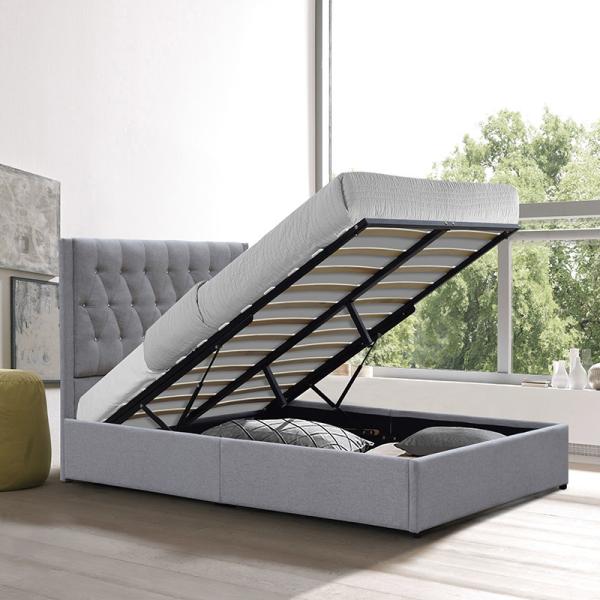 Buy cheap Button Tufted Upholstery Storage Bed Frame Full Size Grey Linen Fabric from wholesalers