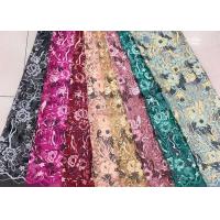 Buy cheap Gold Silver Sequin Fabric , Multi Colored Embroidered Floral Dress Lace Fabric product