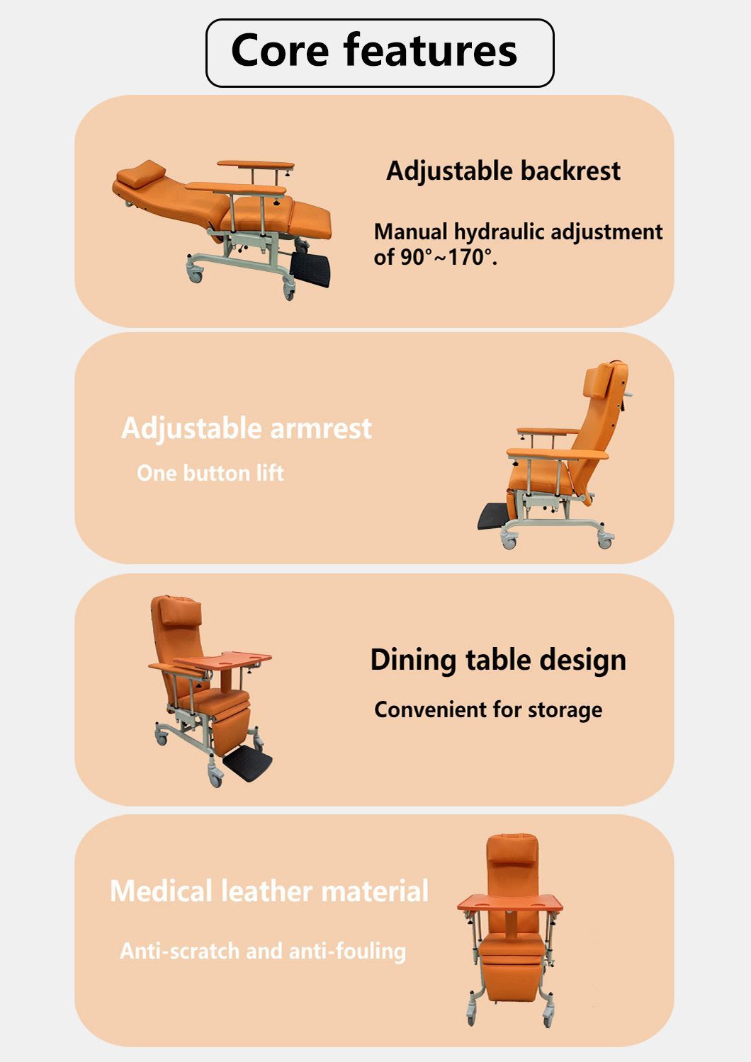 Adjustable Flat Hospital Blood Transfusion Chair