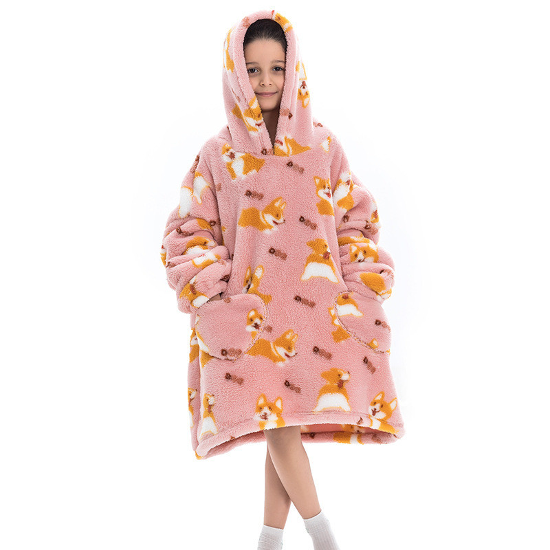 Long Lined Soft Fleece Full Print Oversized Blanket Hoodie With Sleeves